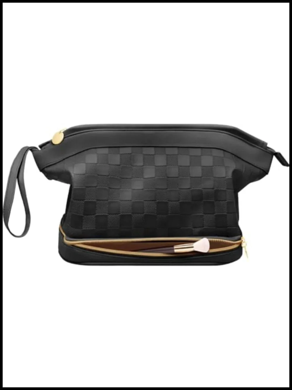 Large Double Layer Travel Makeup Bag with Brush Compartment Waterproof PU